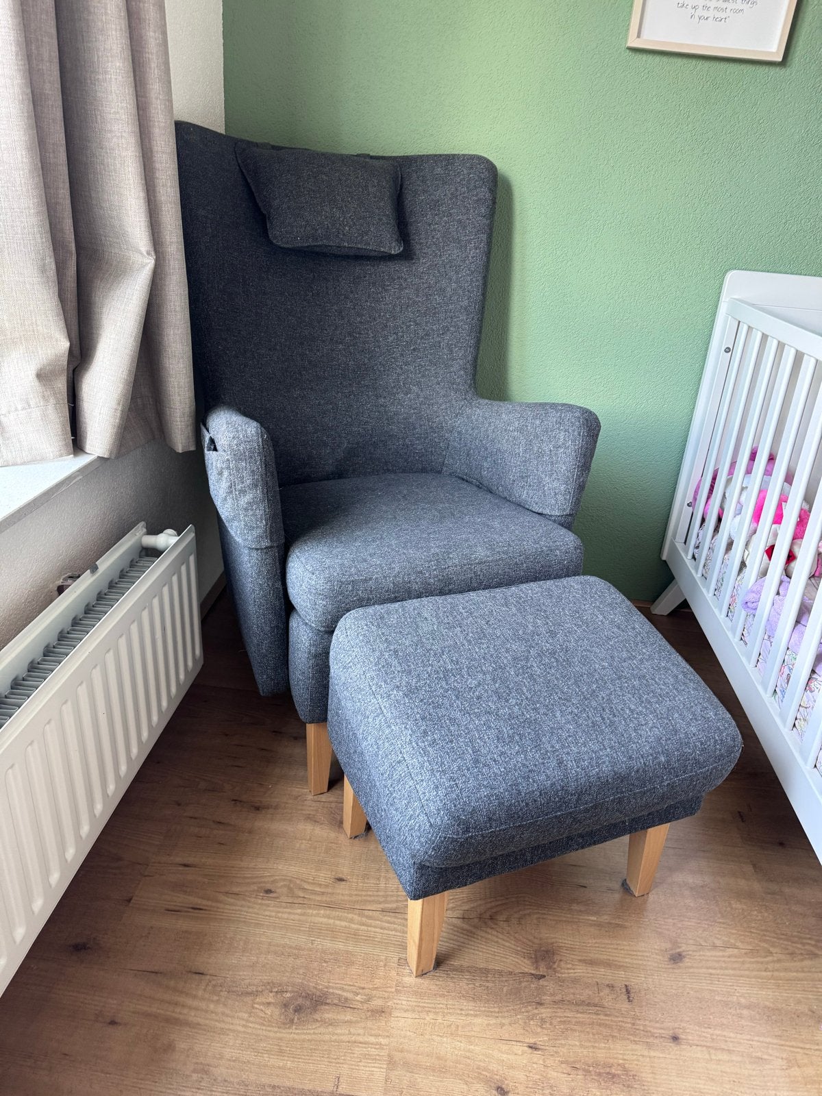 Grijze IKEA Fauteuil met voetenbank, Huis en Inrichting, Ophalen, Zo goed als nieuw, Stof, 75 tot 100 cm