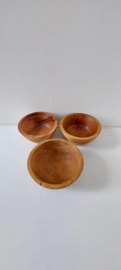 3 vintage houten kom schaaltjes bak kom snack pinda yoghurt, Overige materialen, Eu, Eu, Ophalen of Verzenden