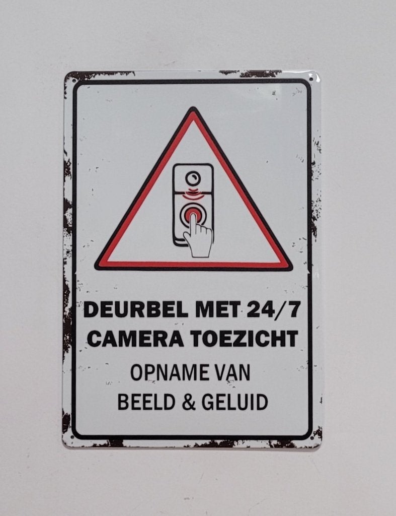 Deurbel met camera toezicht reclamebord van metaal wandbord, Info@deconoord.nl, Deco Noord, Nieuw, Ophalen of Verzenden