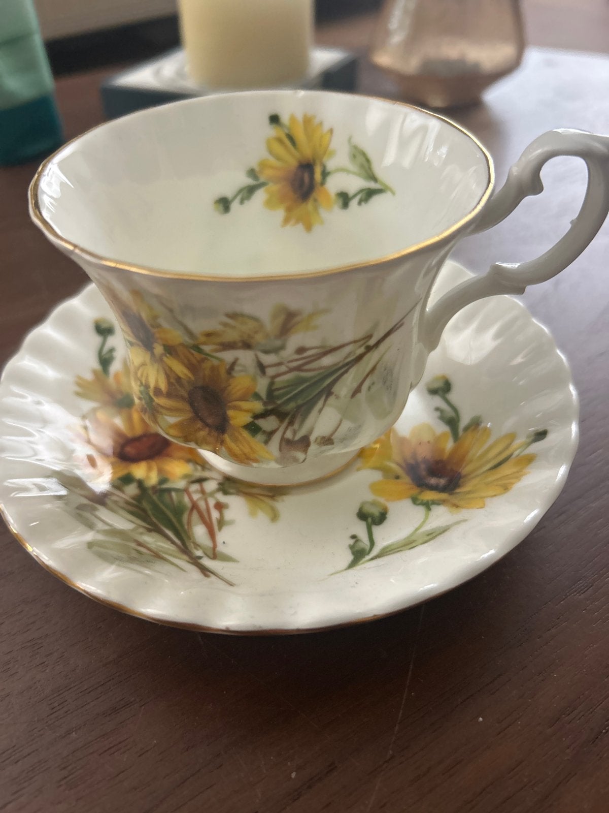Vintage Richmond Bone China Theekop en Schotel Zonnebloem, Ophalen of Verzenden