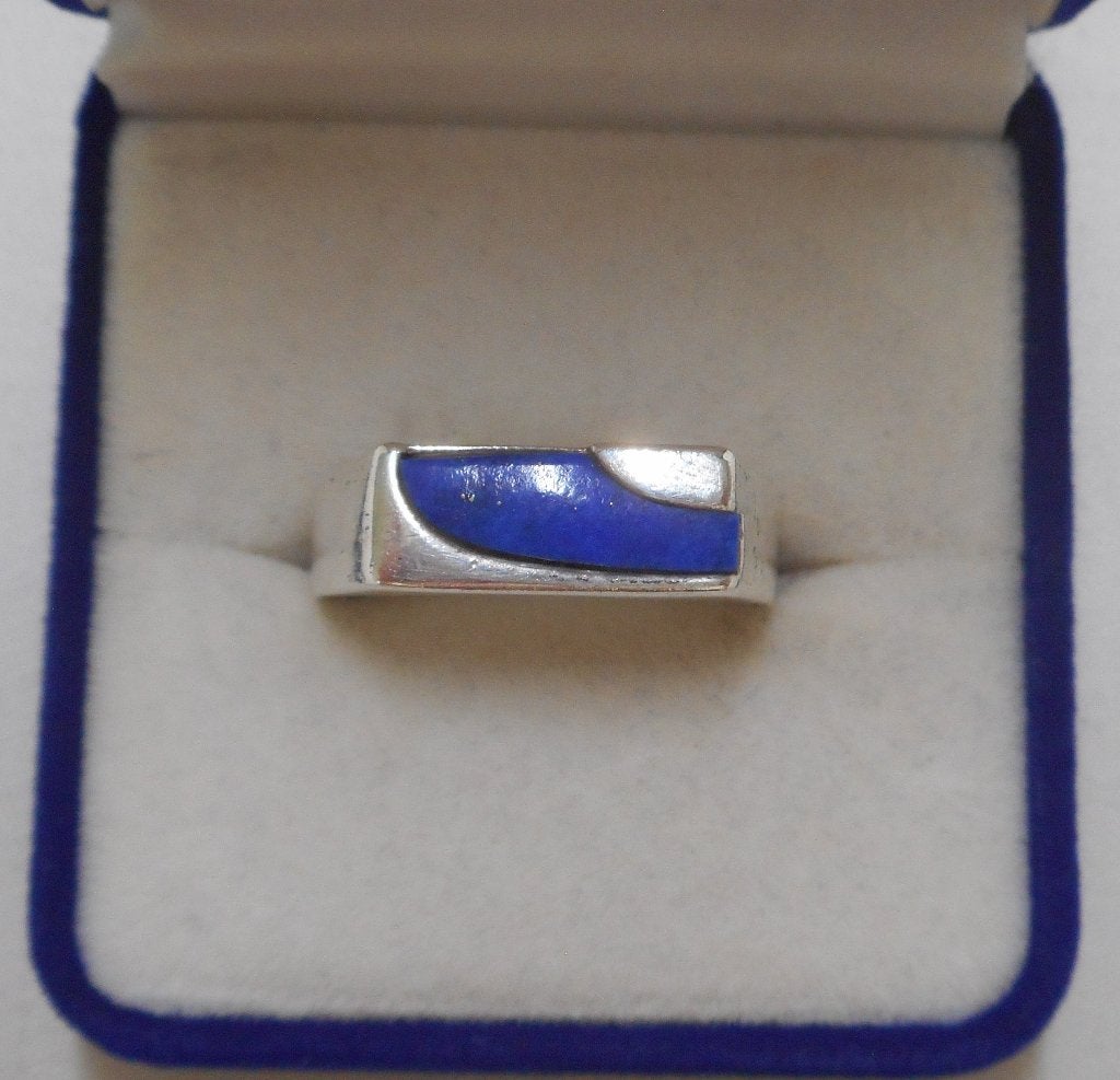 Zilveren vintage ring met lapis lazuli maat 19.5 nr.1274, Gebruikt, Verzenden, 19 tot 20, Dame of Heer
