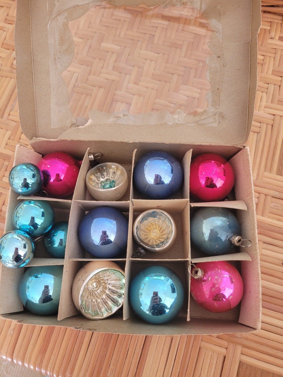set van 15 kleine antieke feathertree kerstballen, Ophalen of Verzenden