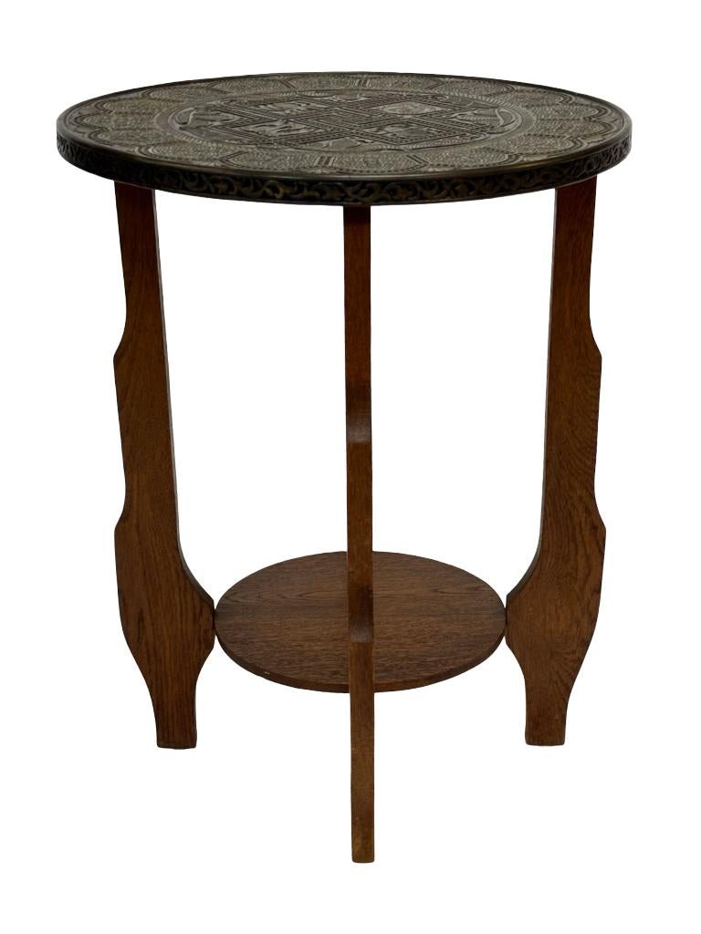 Art Deco bijzettafel tafeltje met messing blad jaren 30, Huis en Inrichting, Tafels | Bijzettafels, Gebruikt, Art Deco, Metaal of Aluminium