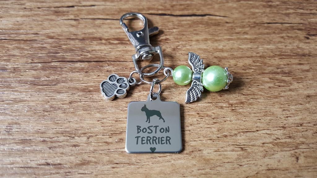 Tas/Sleutelhanger Boston terriër RVS met beschermengeltje, Dieren en Toebehoren, Verzenden, Nieuw