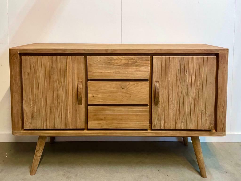 Retro dressoir 150 cm breed indoteak, Teakhout, Nieuw, Ophalen of Verzenden, Met deur(en)