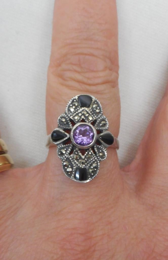 zilveren vintage ring met stenen maat 17.25 nr.532