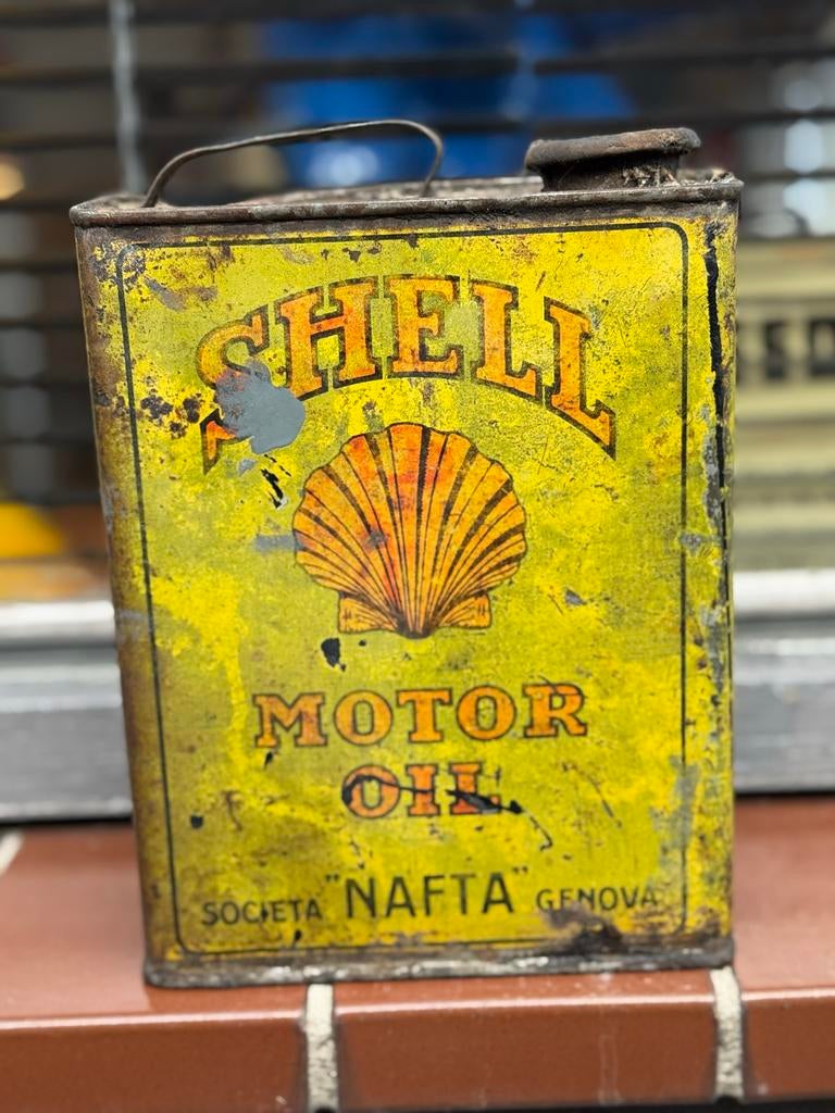 Vintage Shell Motorolie Blik - Nafta Genova, Ophalen of Verzenden