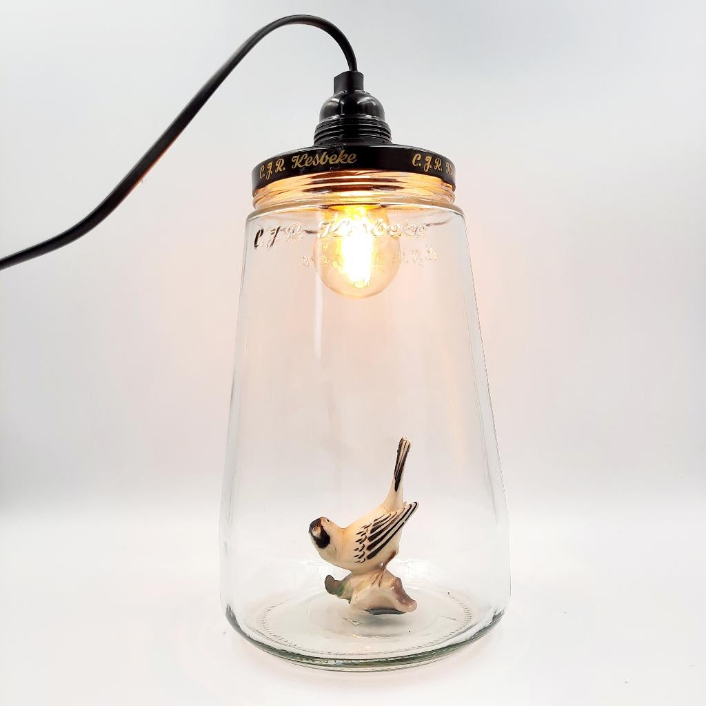 Kesbekelamp met vogeltje | Glazen vogellamp | Lamp Vogeltjes, Industrieel, stoer, japandi, vintage, retro, Nieuw, Ophalen of Verzenden