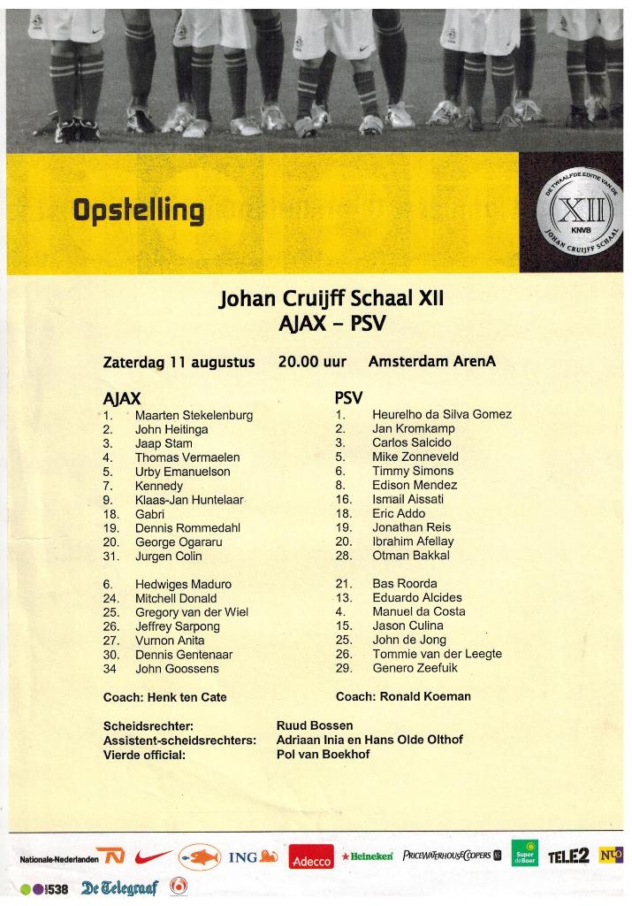 Programma + team sheet Johan Cruijff schaal 2007, Verzamelen, Sportartikelen en Voetbal, Gebruikt, Poster, Plaatje of Sticker