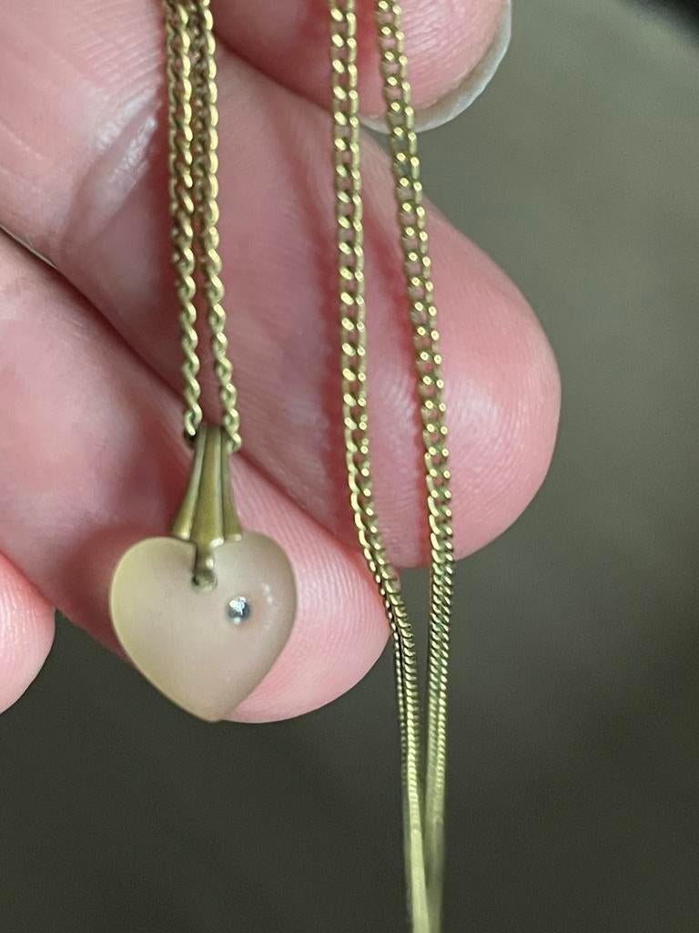Prachtige vintageketting am double met glazen hart hanger, Met kristal, Overige materialen, Ophalen of Verzenden, Zo goed als nieuw