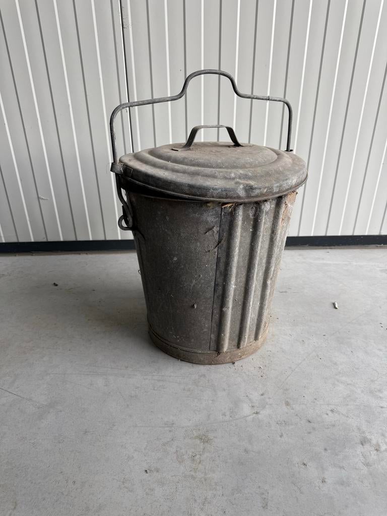 Zinken Afvalbak met Deksel, Huis en Inrichting, Woonaccessoires | Prullenbakken, Ophalen, Gebruikt, 50 tot 75 cm, 20 tot 30 liter