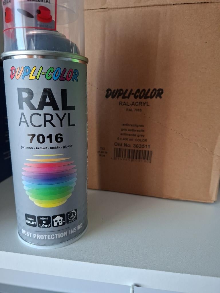 2 spuitbussen Ral 7016 (antraciet grijs), Nieuw, Ophalen of Verzenden, Lak, Grijs