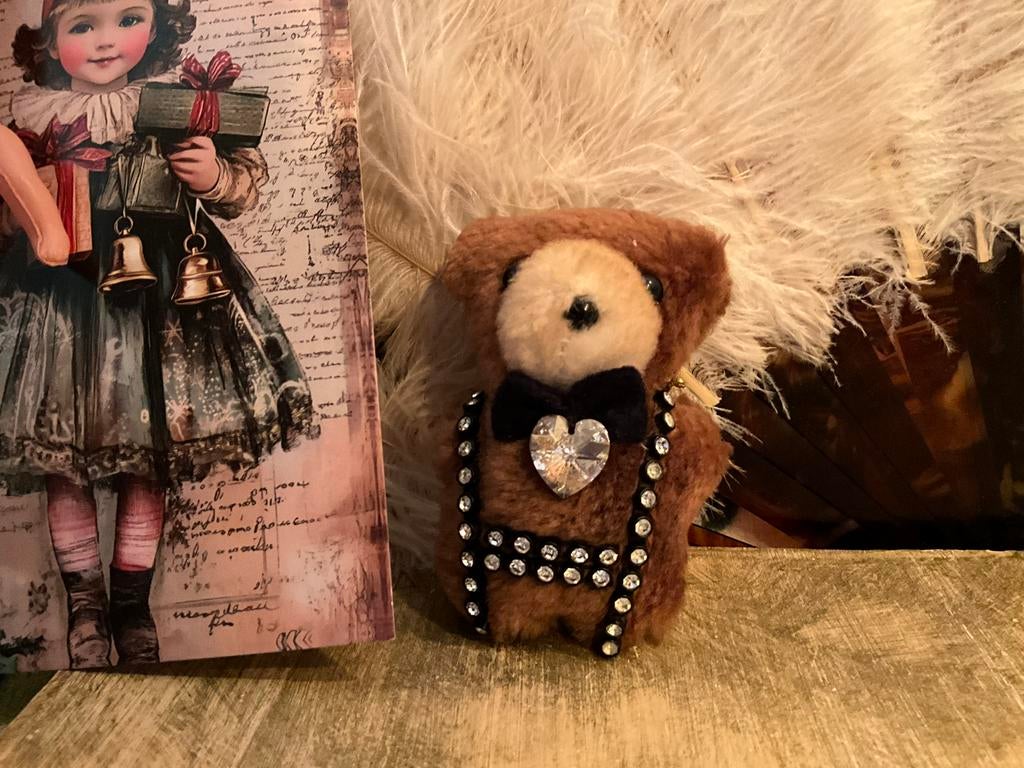 Vintage Kralen Teddybeer met Strass verzamelobject, Verzamelen, Beren en Cherished Teddies, Zo goed als nieuw, Stoffen beer, Overige merken