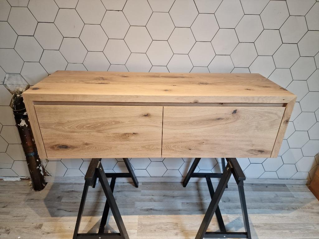 Aanbieding! Eiken houten baadmeubel met 2 waskommen 140cm, 100 tot 150 cm, Nieuw, Ophalen of Verzenden, Minder dan 100 cm