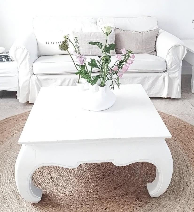 Opium tafel wit geschilderd, Gebruikt, Minder dan 50 cm, Vierkant, Teakhout