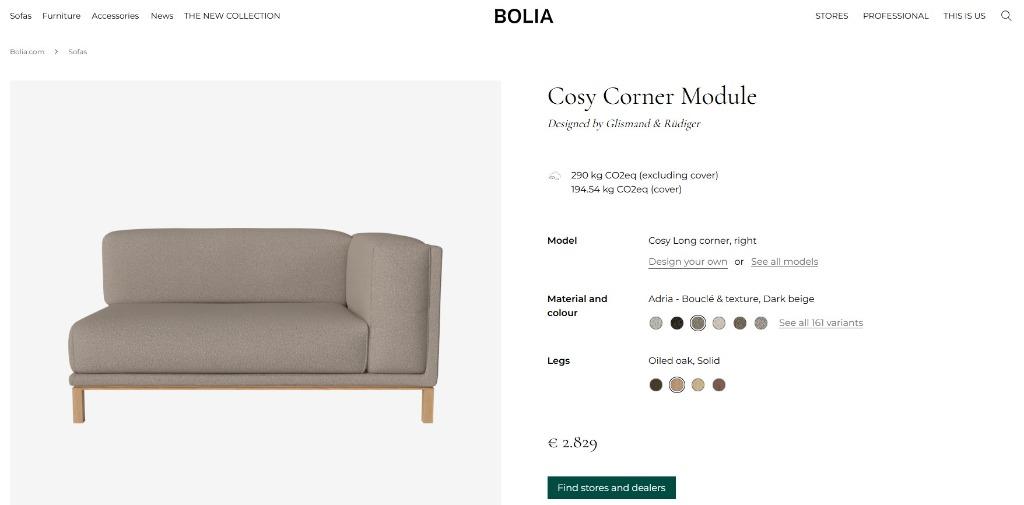 Bolia showroom sale - Cosy bank in stof Adria merk Bolia, Ophalen, 100 tot 125 cm, 150 tot 200 cm, Info@studiobrouwersgracht.nl