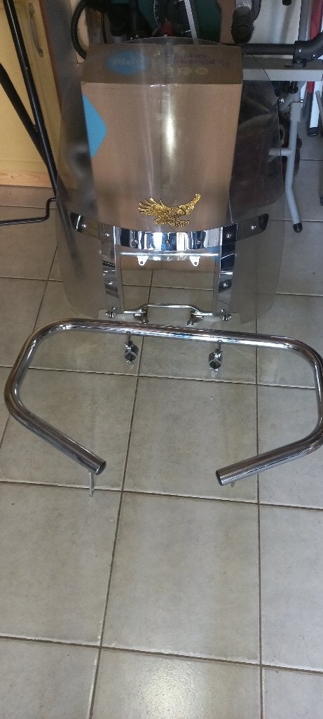 Valbeugel chopper en windscherm(harley shovelhead??) chroom, Motoren, Ophalen, Gebruikt