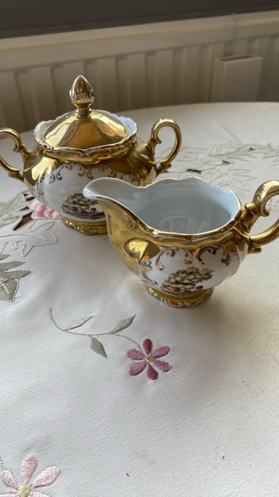 Vintage Italiaans Porseleinen Theeservies - Goud & Wit, Antiek en Kunst, Ophalen of Verzenden