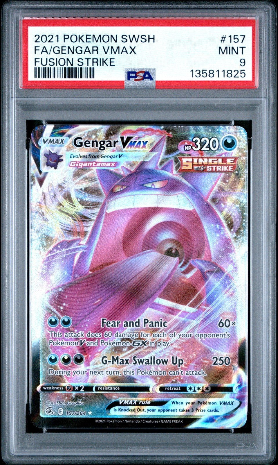 Pokemon Gengar Vmax Fusion Strike 2021 #157 PSA 9, Hobby en Vrije tijd, Ophalen of Verzenden, Nieuw, Losse kaart, Foil