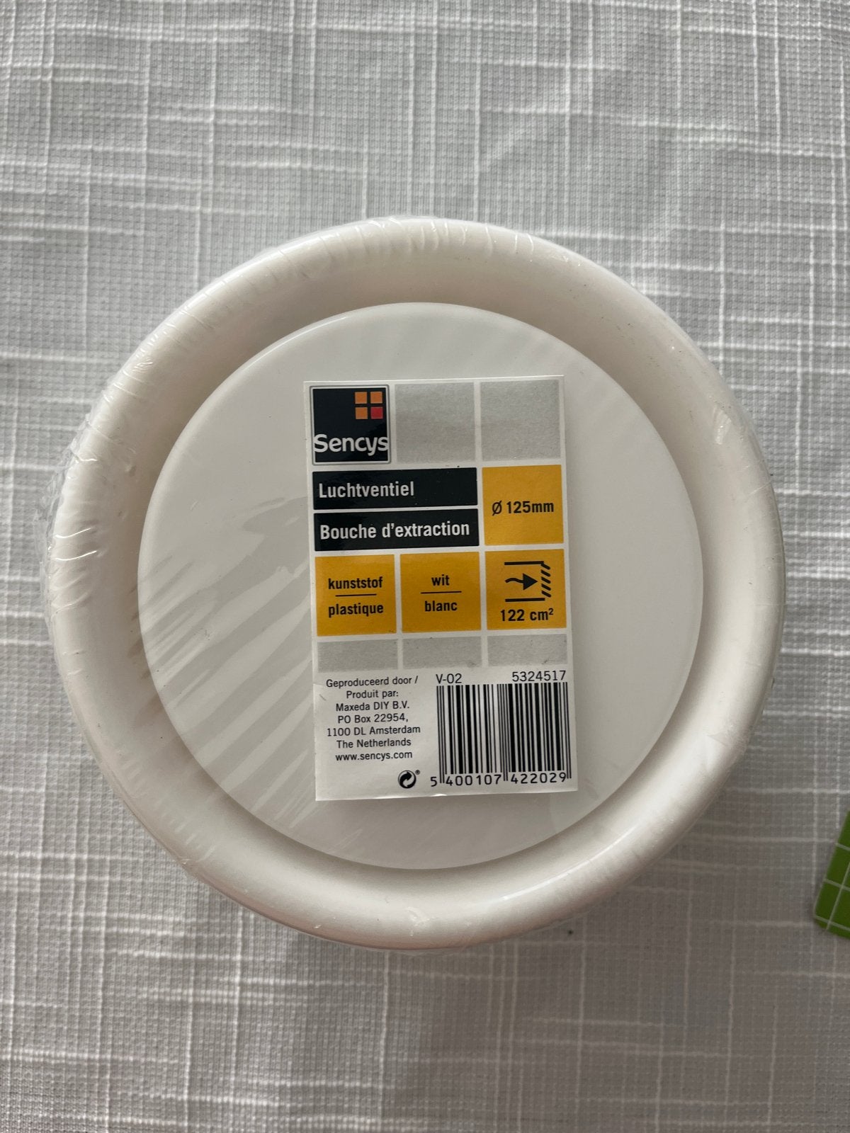 Sencys Luchtventiel Ø125mm Wit Kunststof, Doe-het-zelf en Verbouw, Ventilatie en Afzuiging, Ophalen of Verzenden, Nieuw, Ventilator