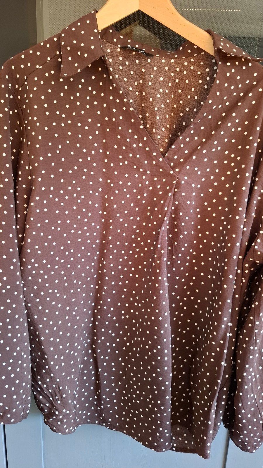 MSmode Blouse Bruin met Witte Polkadots Maat 48, Bruin, Maat 46/48 (XL) of groter, Ophalen of Verzenden, Zo goed als nieuw
