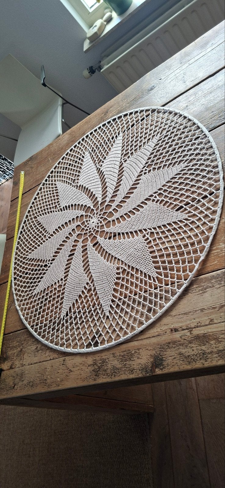 Hand gehaakte mandala 80 cm katoen in metalen ring, Boho, 80 cm, Textiel, Ophalen