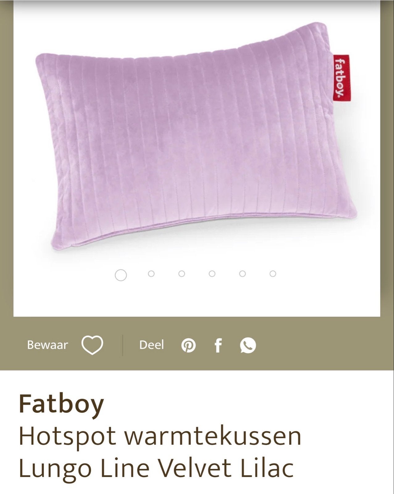 Fatboy Hotspot warmtekussen Lungo Line Velvet Lilac, Ophalen, Paars, Zo goed als nieuw, Warmtekussen
