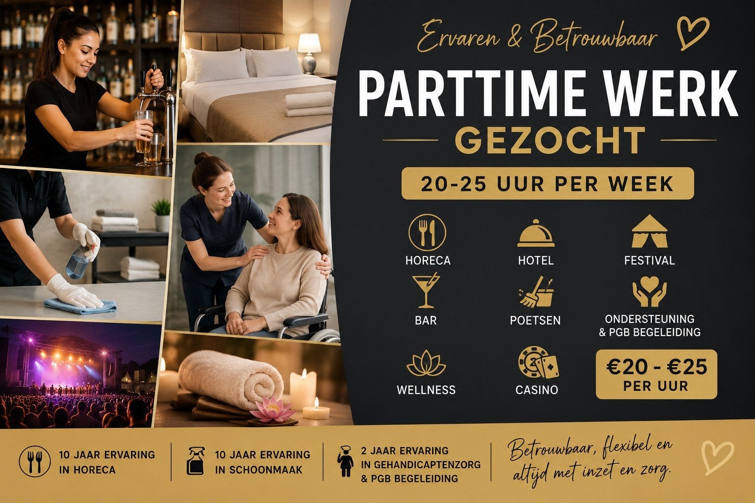 ERVAREN KRACHT ZOEKT PARTTIME / FLEX WERK — 20–25 UU, Vanaf 10 jaar, Overige vormen
