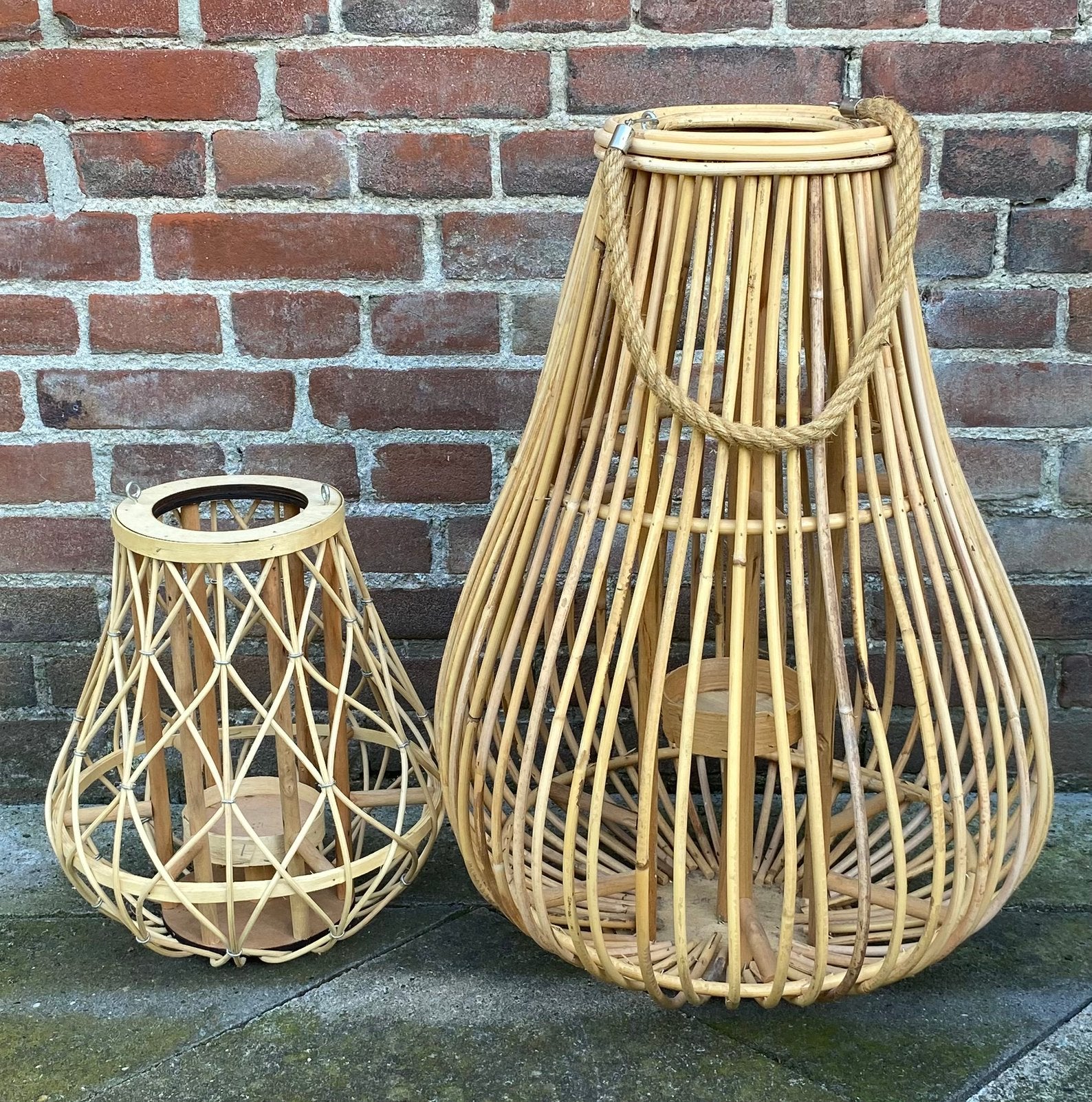 Set Windlichten Kaarsenhouders hout 34 en 63 hoog, Tuin en Terras, Ophalen of Verzenden, Gebruikt