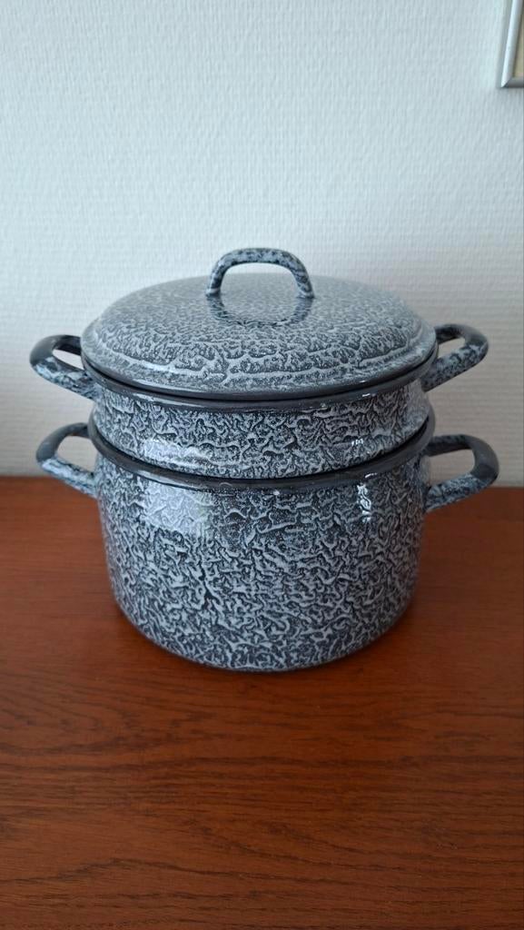 Nieuw in doos: vintage BK wolkjes stoompan (rijstepan), Antiek en Kunst, Antiek | Emaille, Verzenden