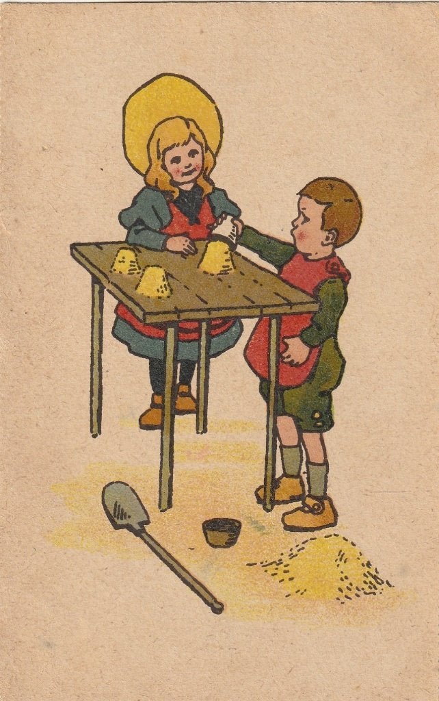 MEISJE JONGEN ZAND TAARTJES JAREN 20 MOOIE OUDE KAART KO409, Ophalen of Verzenden, 1920 tot 1940, Ongelopen, Overige thema's