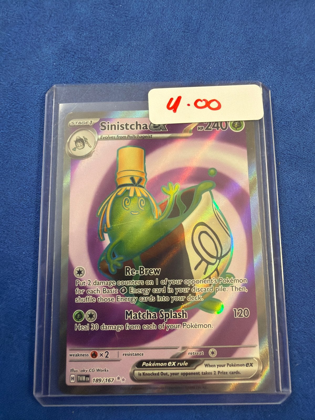 Sinistcha ex 189/167 Pokémon kaart, Ophalen of Verzenden, Zo goed als nieuw, Losse kaart, Foil