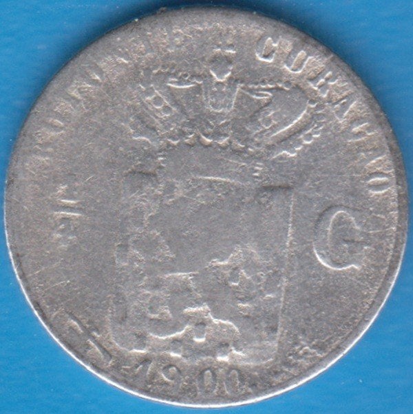 Curaçao 1/4 gulden 1900 Wilhelmina zilver in munthouder, Postzegels en Munten, Munten | Nederland, Zilver, 25 cent, Ophalen of Verzenden