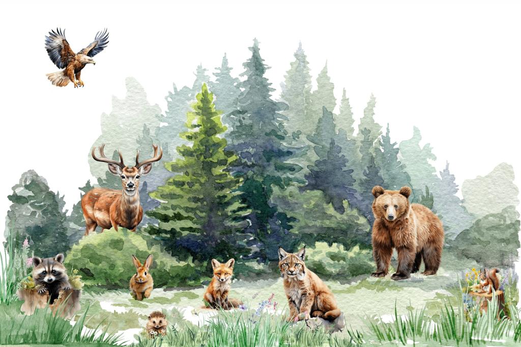 Bosdieren VINYL behang Woodland Friends, kinderkamer, Verzenden, Nieuw