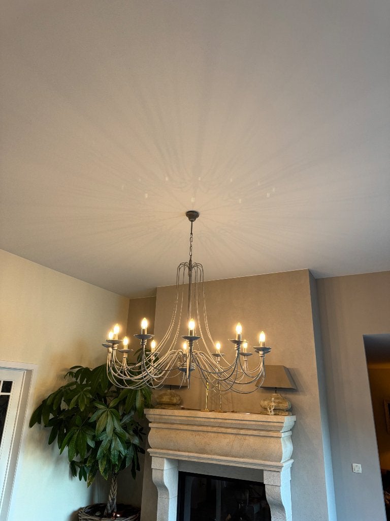 KROONLUCHTER 120 cm , 1 M HOOG EN 12 LICHTPUNTEN, Ophalen, E14 (klein), Zo goed als nieuw, Landelijk, kasteel, rustiek,
