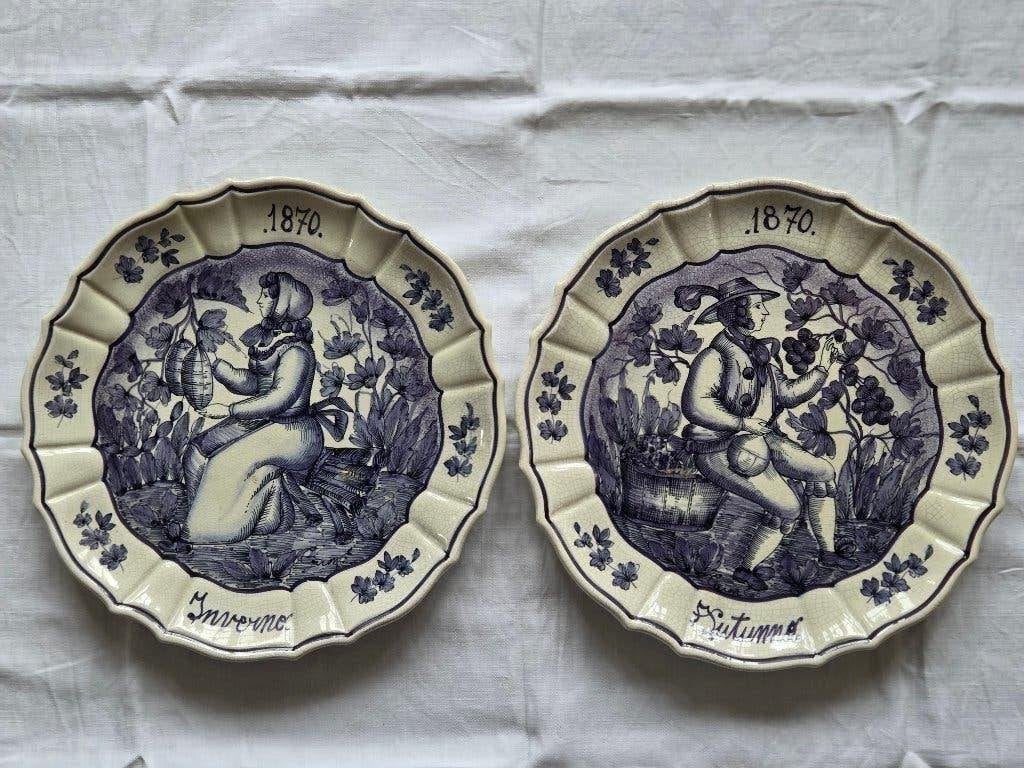 Bassano: 2x delftsblauwe Italiaanse majolica wandborden, Ophalen of Verzenden