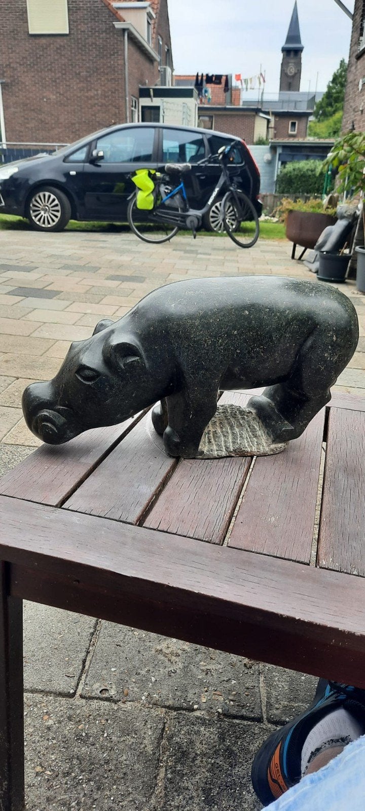 Serpentine beeld uit Zimbabwe - Nijlpaard voor tuin/binnen, Antiek en Kunst, Ophalen of Verzenden, Overige materialen, Beeld, Overige stijlen