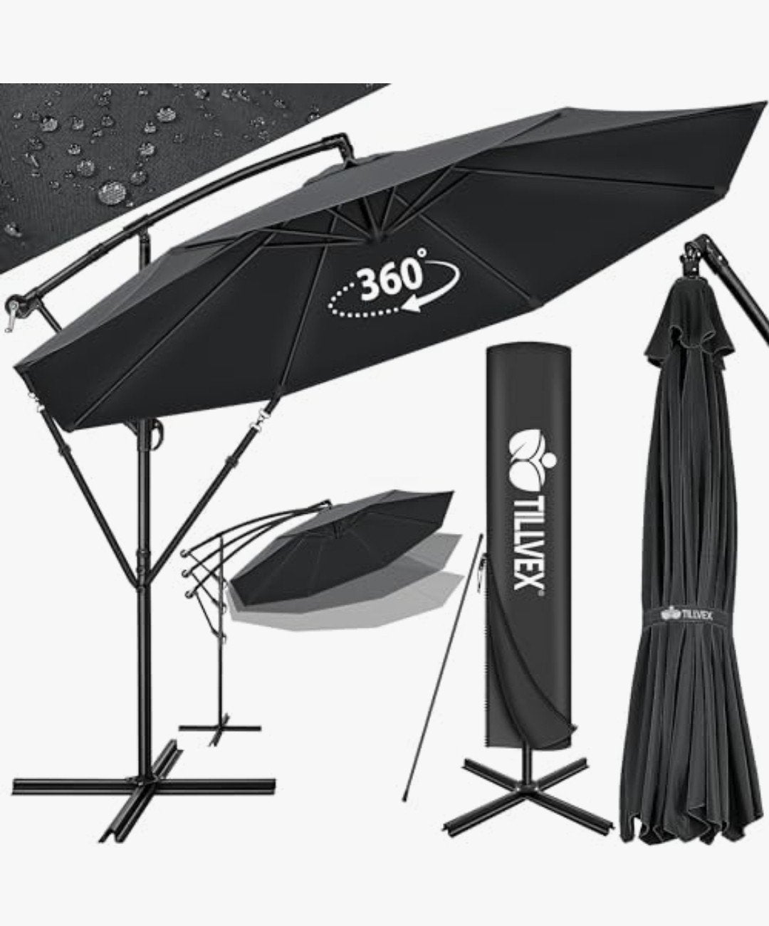 Parasol 350 cm Anthracite, Ophalen, Nieuw, Zweefparasol, Verstelbaar