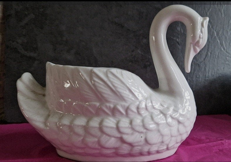 Vintage Witte Zwaan Plantenbak/Bloempot Keramiek, Ophalen of Verzenden
