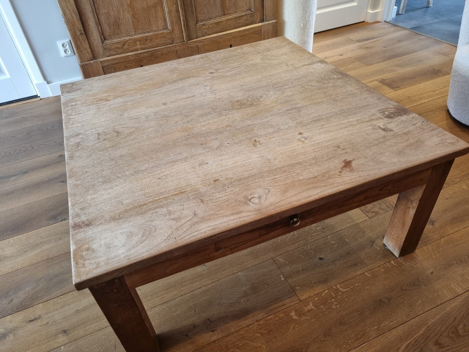Teakhouten salontafel 110x110 cm in goede staat, Ophalen, Gebruikt, 100 tot 150 cm, 100 tot 150 cm