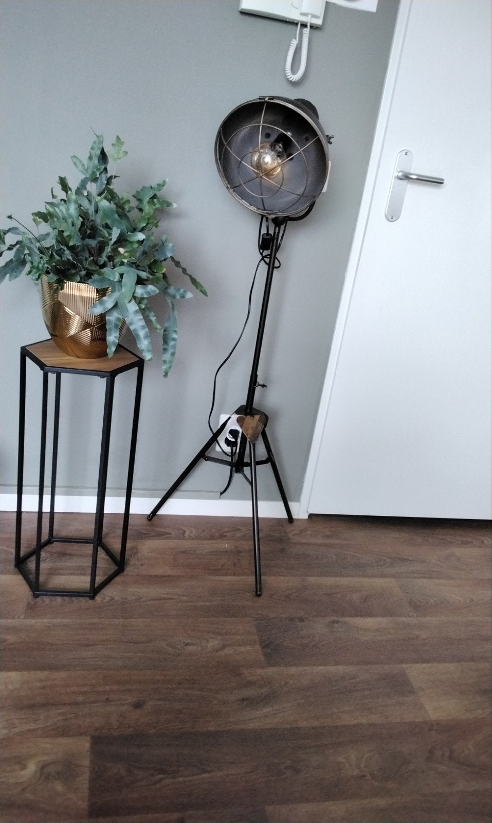 Moderne in hoogte verstelbare staande schemerlamp, Ophalen, Gebruikt, 100 tot 150 cm, Modern industrieel