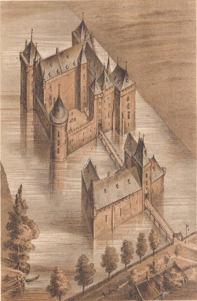 Het Kasteel Brederode steendruk Trap 1883 naar W.J Hofdijk., Antiek en Kunst, 1800 - 1899, Architectuur, 19 cm, Ophalen of Verzenden