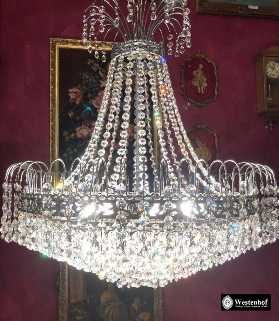 Kristallen kroonluchter swarovski zakkroonluchter - zilver, Huis en Inrichting, Lampen | Kroonluchters, Ophalen, Zo goed als nieuw