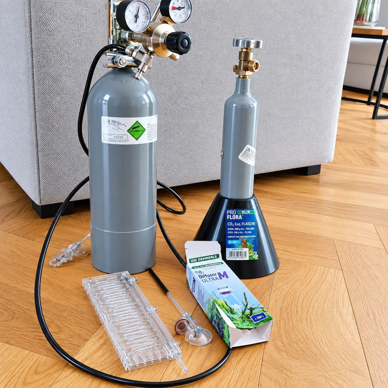 CO₂ aquarium set – drukregelaar, gasfles & JBL/Dennerle acce, Ophalen, Gebruikt