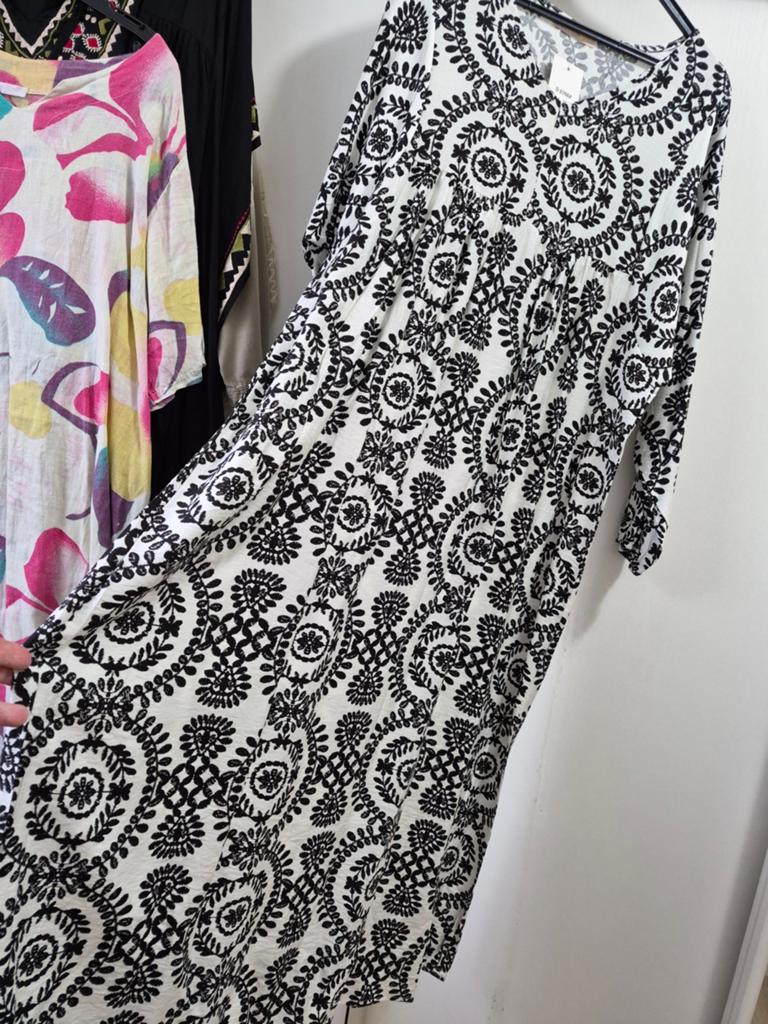 Maxi dress zwart wit Paisley flower lange jurk xl boho ibiza, Overige kleuren, Beste life, Maat 46/48 (XL) of groter, Nieuw
