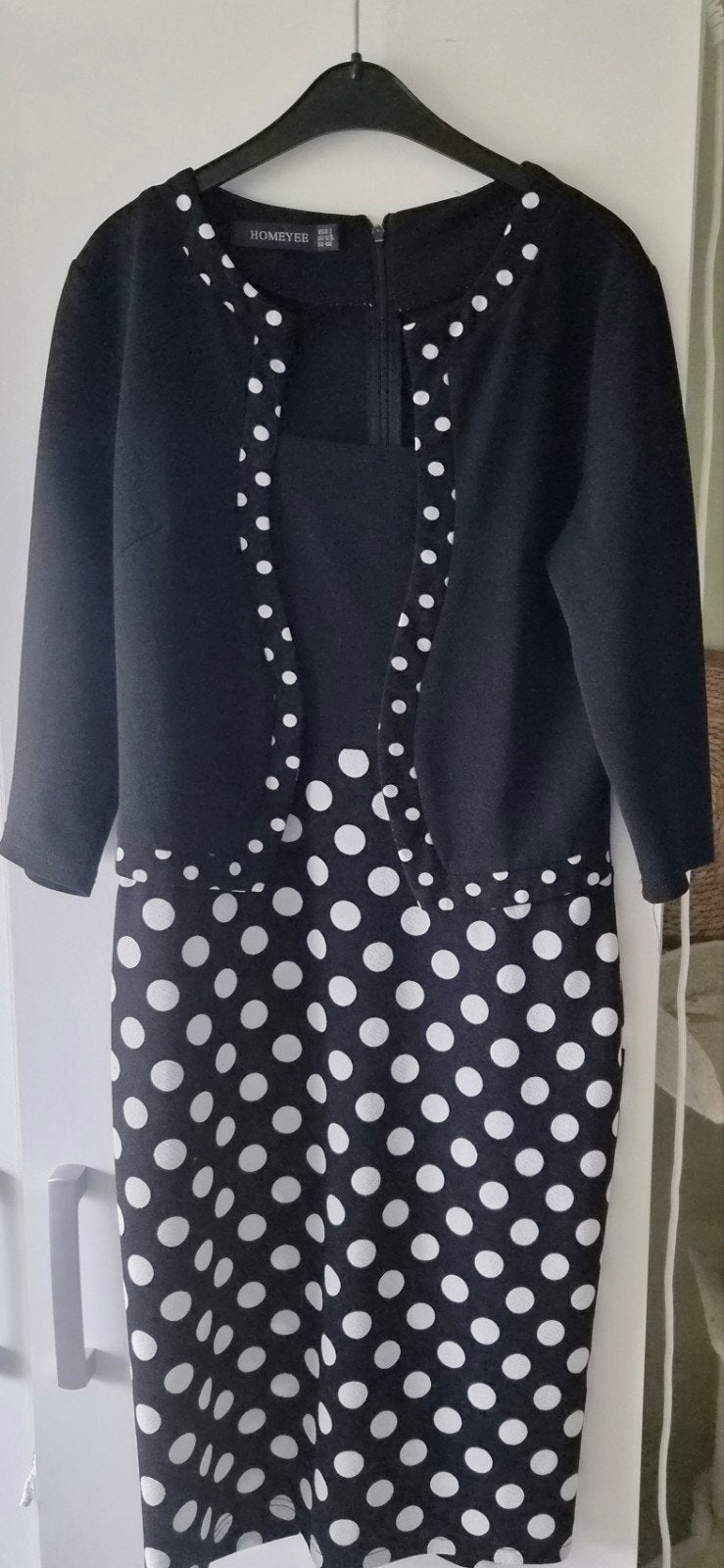 Homeyee Zwart-witte Polkadot Jurk met Bolero Maat L (40), Maat 38/40 (M), Zwart, Ophalen of Verzenden, Zo goed als nieuw