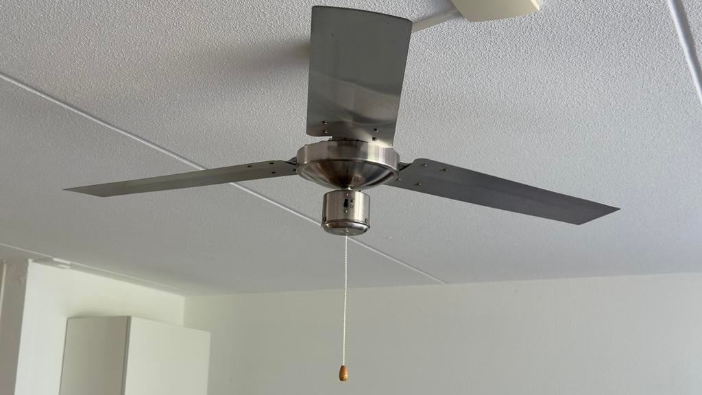 RVS Plafondventilator - 3 snelheden, links/rechtsom, 120cm, Ophalen of Verzenden, Gebruikt, Plafondventilator