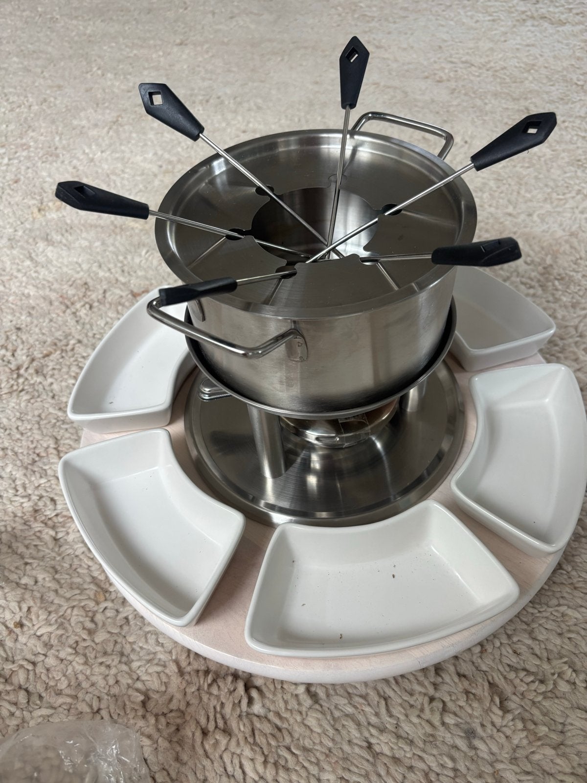 Le Chef RVS Fondueset met Draaiplateau en Schalen, Ophalen, Nieuw, Brander, Fondueset