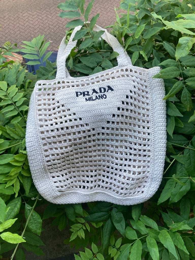 Prada Milano/gehaakte shopper/authenticiteit onbekend, Ophalen of Verzenden, Gebruikt, Beige, Shopper