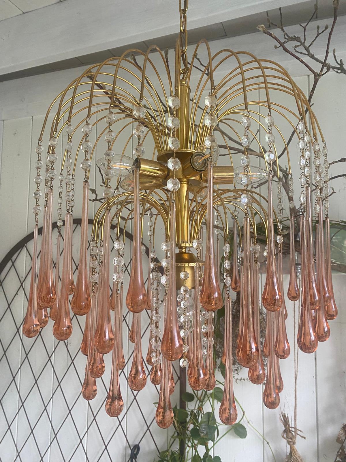 Grote Roze Murano Teardrop Kroonluchter, Huis en Inrichting, Ophalen of Verzenden, Gebruikt